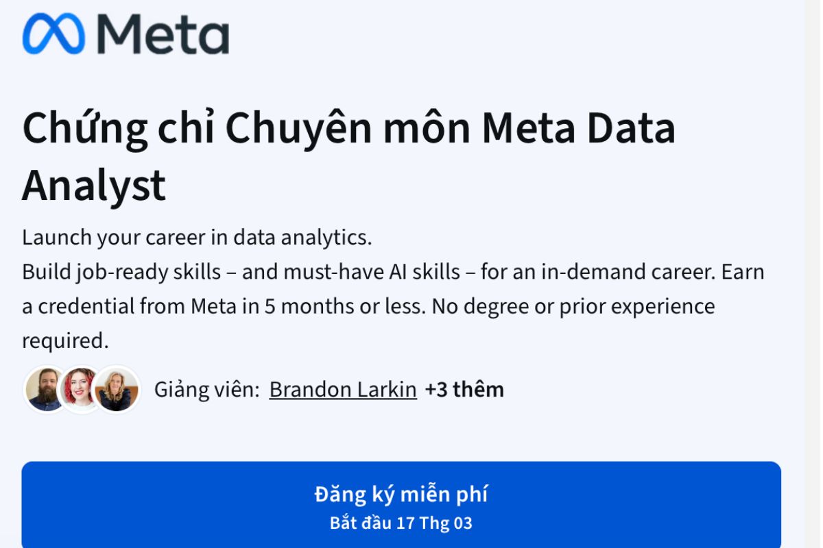 Chứng chỉ Data Analyst của Meta (Facebook) dành cho người mới